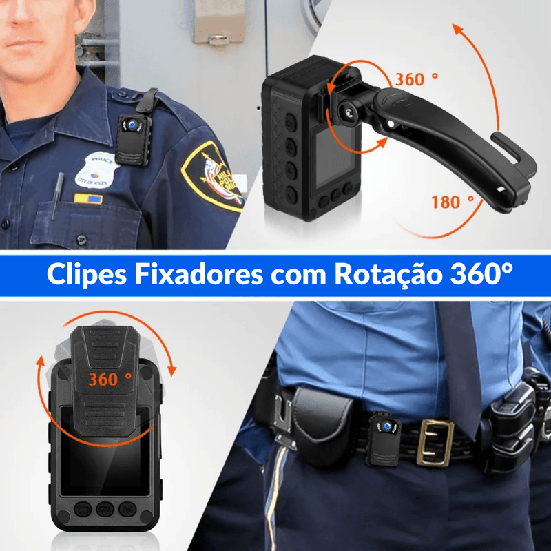 Câmera de Corpo BodyCam BOBLOV-Mini , N9 Full HD, 1296P, Portátil Pequeno, Visão Noturna, Câmera Policial, 128GB, 258GB - BrasBest