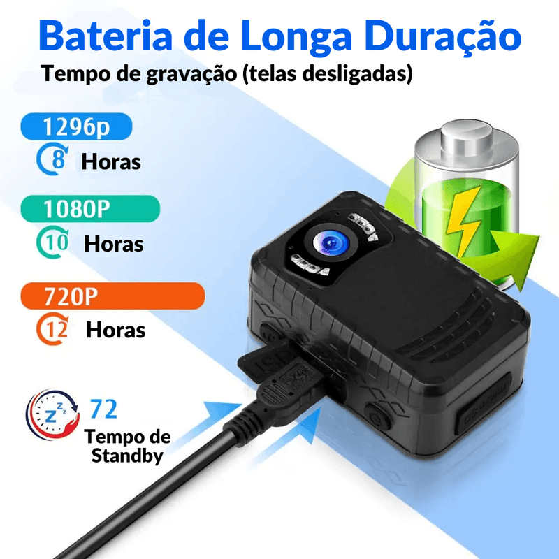 Câmera de Corpo BodyCam BOBLOV-Mini , N9 Full HD, 1296P, Portátil Pequeno, Visão Noturna, Câmera Policial, 128GB, 258GB - BrasBest