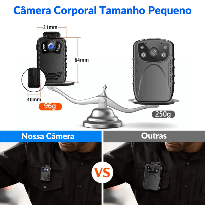Câmera de Corpo BodyCam BOBLOV-Mini , N9 Full HD, 1296P, Portátil Pequeno, Visão Noturna, Câmera Policial, 128GB, 258GB - BrasBest