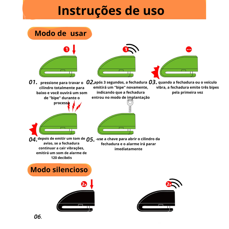 Alarme anti-roubo para Moto Bloqueio de Disco, Cadeado de Roda para Moto - BrasBest