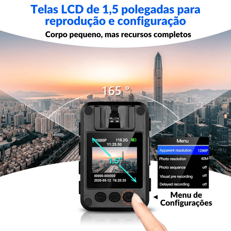 Câmera de Corpo BodyCam BOBLOV-Mini , N9 Full HD, 1296P, Portátil Pequeno, Visão Noturna, Câmera Policial, 128GB, 258GB - BrasBest