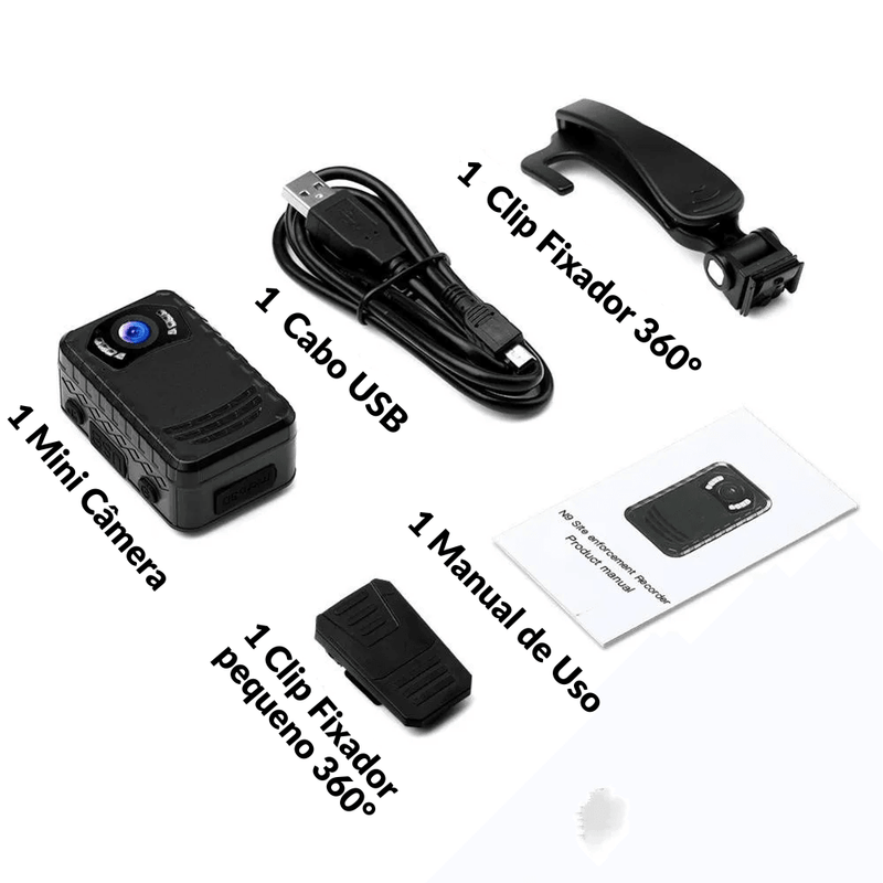 Câmera de Corpo BodyCam BOBLOV-Mini , N9 Full HD, 1296P, Portátil Pequeno, Visão Noturna, Câmera Policial, 128GB, 258GB - BrasBest