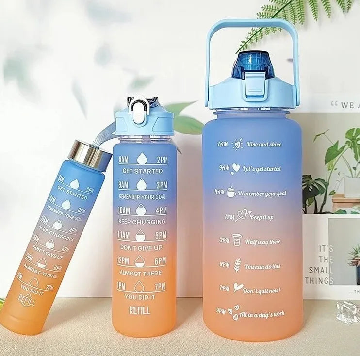 Kit 3 Garrafas de Água Motivacionais Fitness Tie Dye Sortida Beber Academia 2 L
