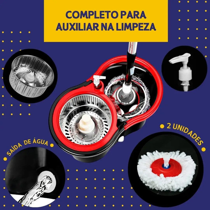Mop Giratório Com Cesto Em Inox C/2 Refil e Dispense Para Sabão - Nybc - BrasBest