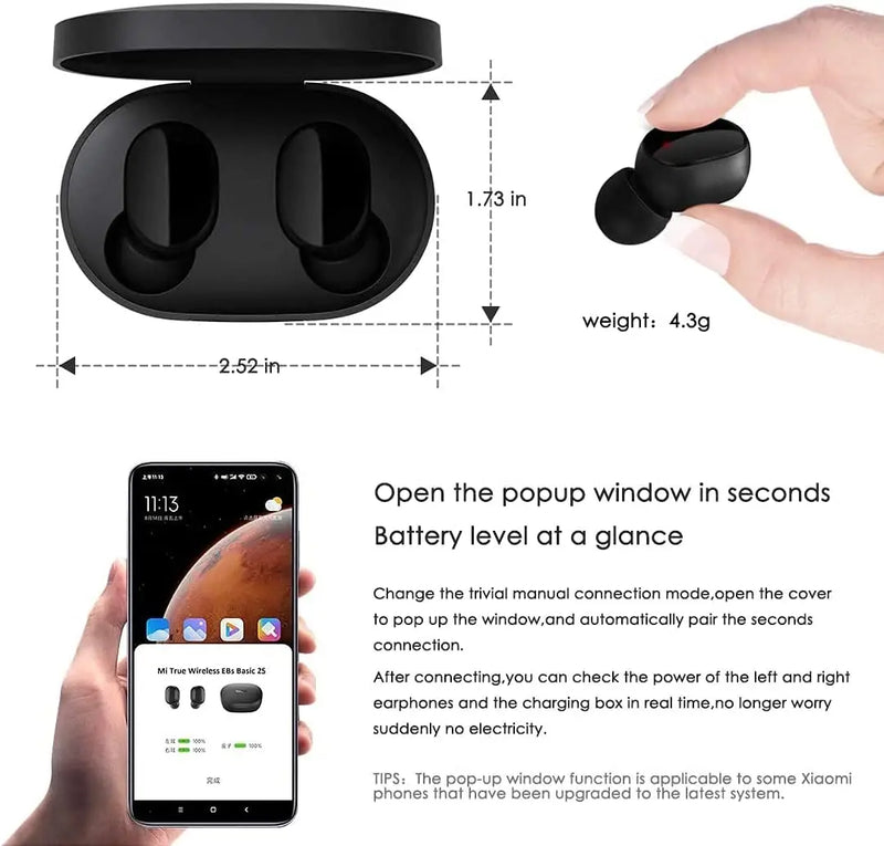 Fone Sem Fio Airdots, Bluetooth 5.0, Universal Para Celular