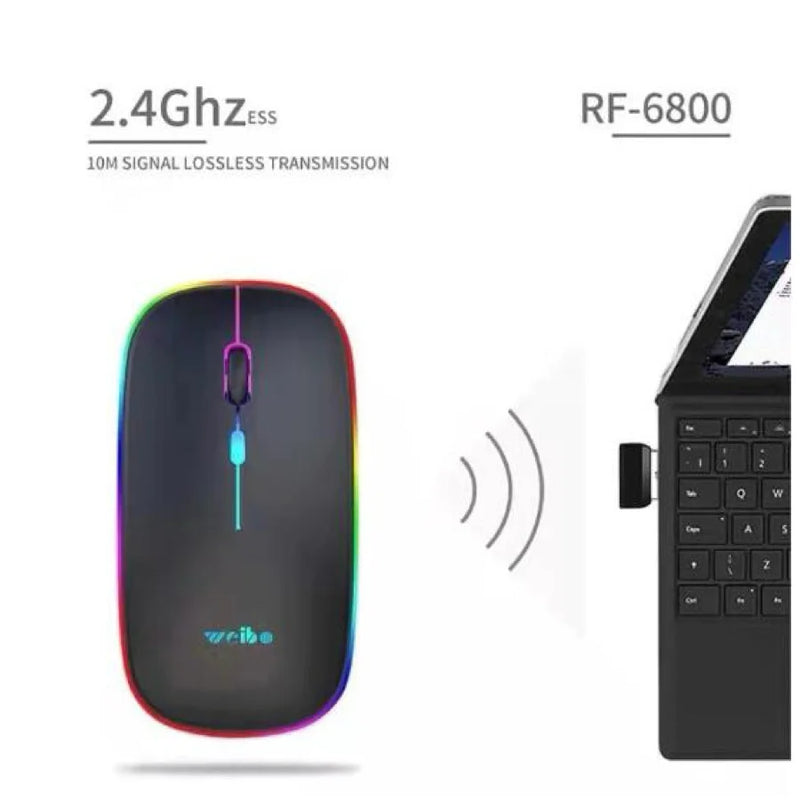Mouse Wireless Sem Fio Recarregável LED RGB 2.4 Ghz