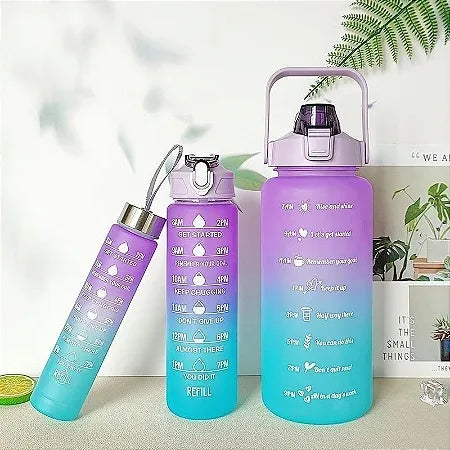 Kit 3 Garrafas de Água Motivacionais Fitness Tie Dye Sortida Beber Academia 2 L