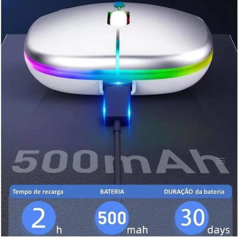 Mouse Wireless Sem Fio Recarregável LED RGB 2.4 Ghz