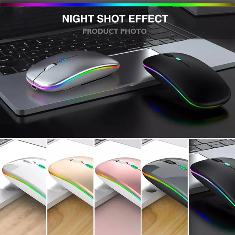 Mouse Wireless Sem Fio Recarregável LED RGB 2.4 Ghz