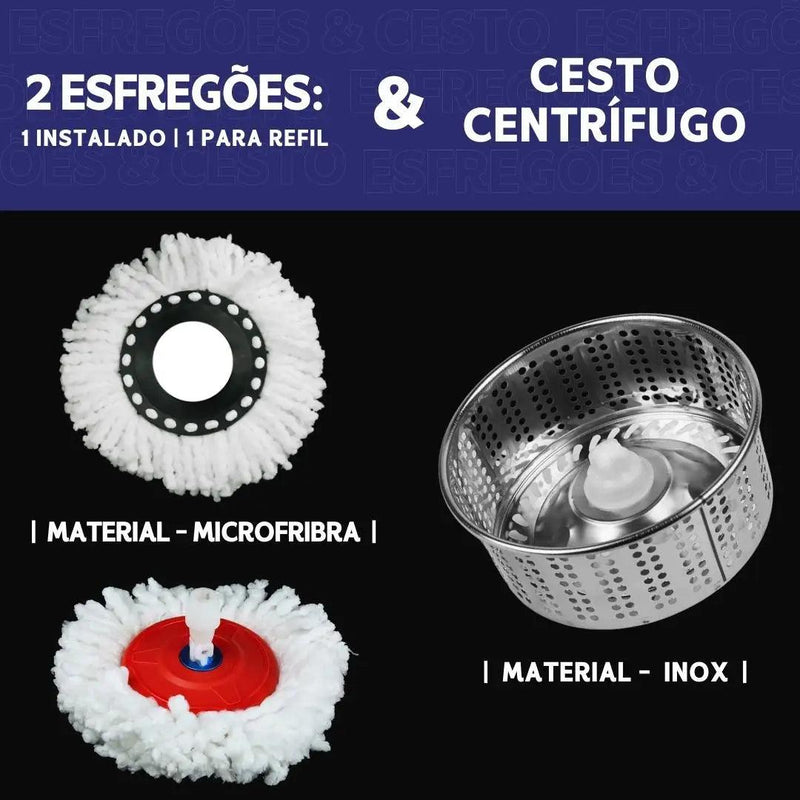 Mop Giratório Com Cesto Em Inox C/2 Refil e Dispense Para Sabão - Nybc - BrasBest