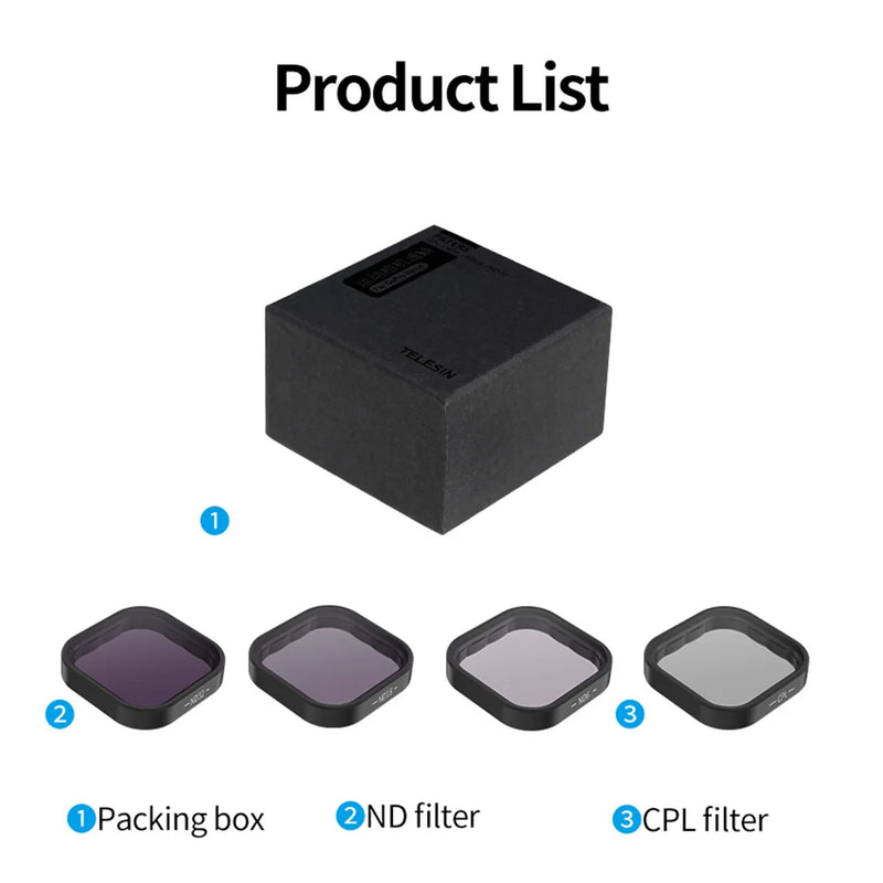 FILTROS GoPro Hero 9, 10, 11, 12 - TELESIN-CPL, Alumínio Quadro Liga para GoPro Hero 9, 10, 11, 12 Preto Action Camera, ND CPL Lens, ND8, ND16, ND32 - BrasBest