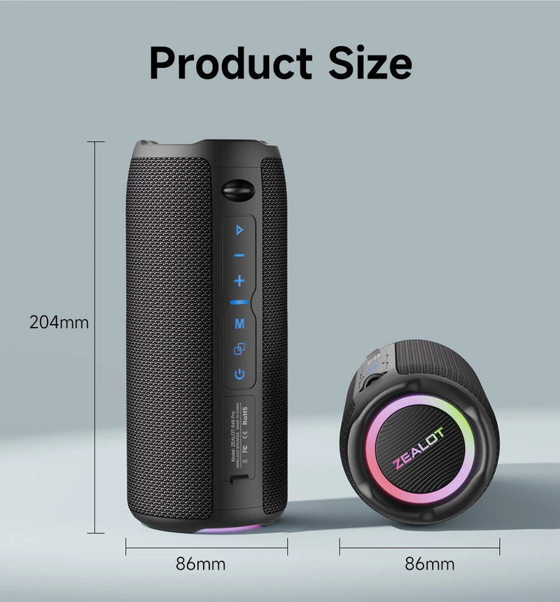 Caixa de Som Bluetooth Portátil, Caixa de Som Poderosa, Bass Boost, Emparelhamento Duplo, Altifalante Sem Fio Verdadeiro, IPX6 Impermeável, S49PRO, 20W - BrasBest