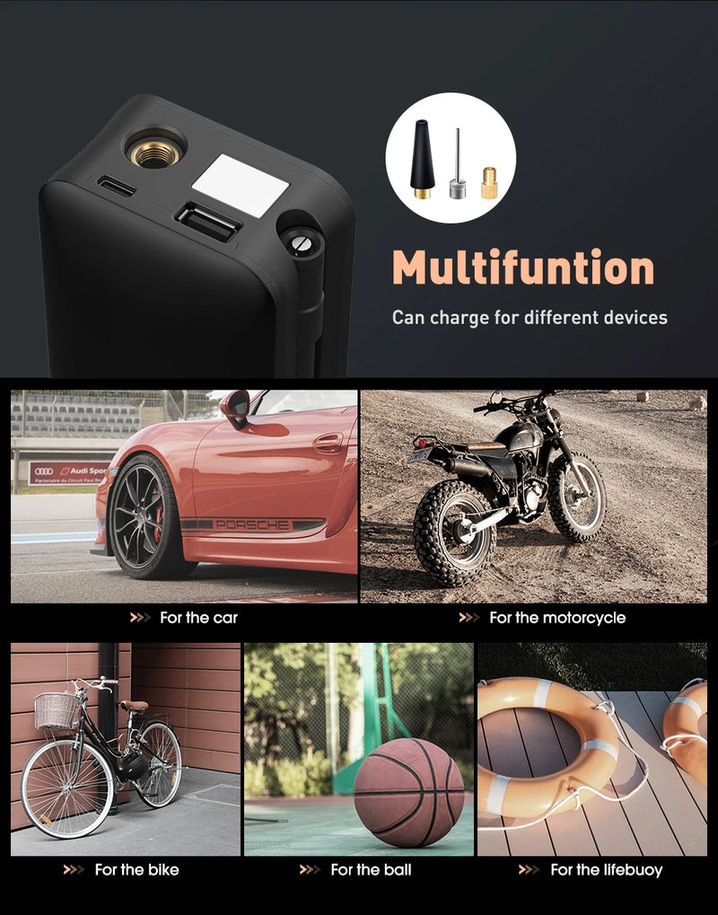 Bomba de ar para pneu de carro, moto, Bicicleta, Inflator de pneu portátil, Mini Compressor Digital. - BrasBest