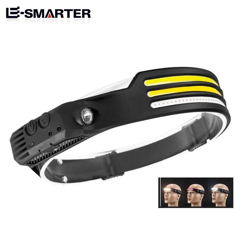 Lanterna de Cabeça LED, Sensor Farol, Lâmpada Principal, Bateria Embutida - BrasBest