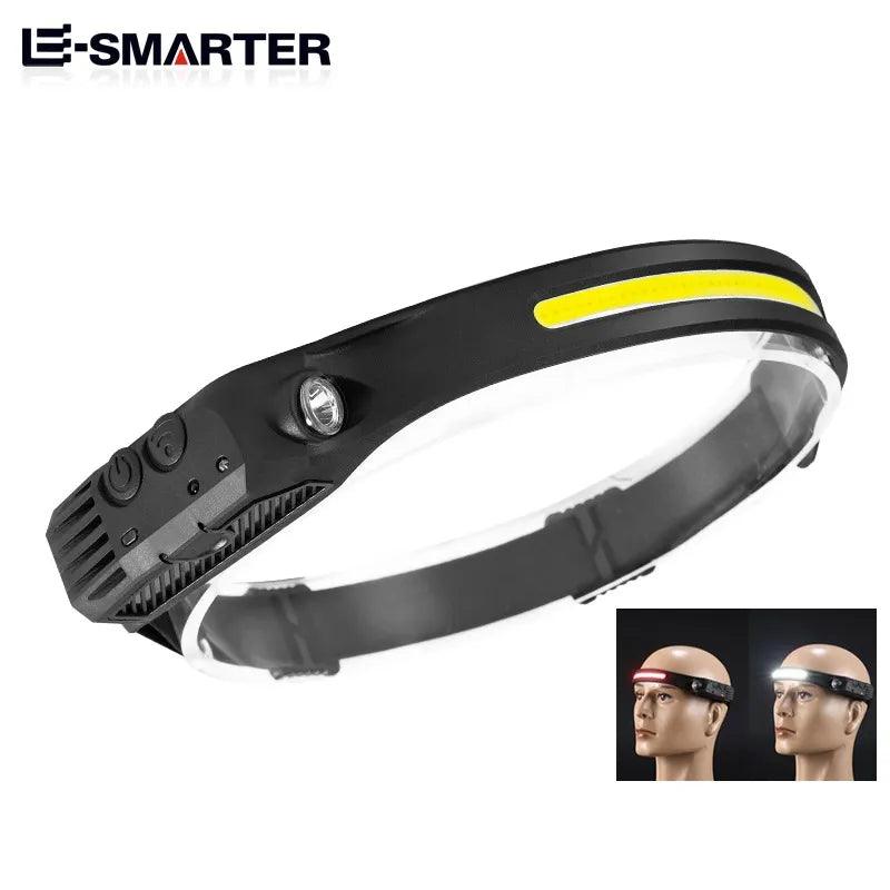 Lanterna de Cabeça LED, Sensor Farol, Lâmpada Principal, Bateria Embutida - BrasBest
