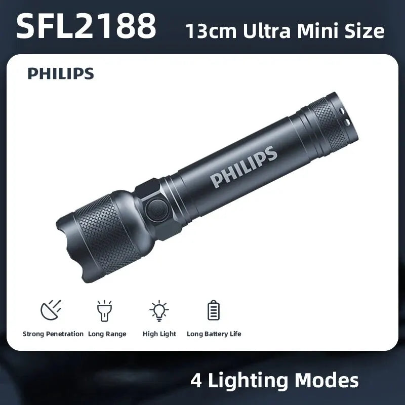 Lanterna LED Philips Com USB Bateria Recarregável 4 Modos de Iluminação - BrasBest