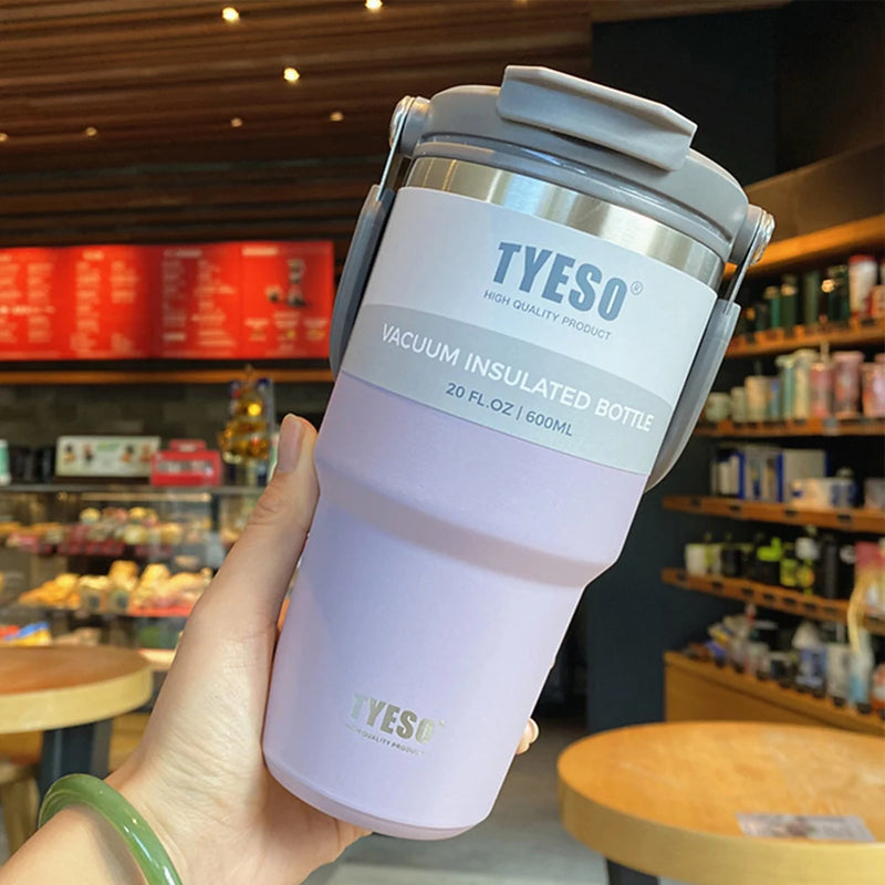 Copo termico Tumbler com Alça Tyeso  e Porta-Copos de Silicone - Caneca de Aço Inoxidável com Isolamento Térmico a Vácuo para Armazenamento a Frio