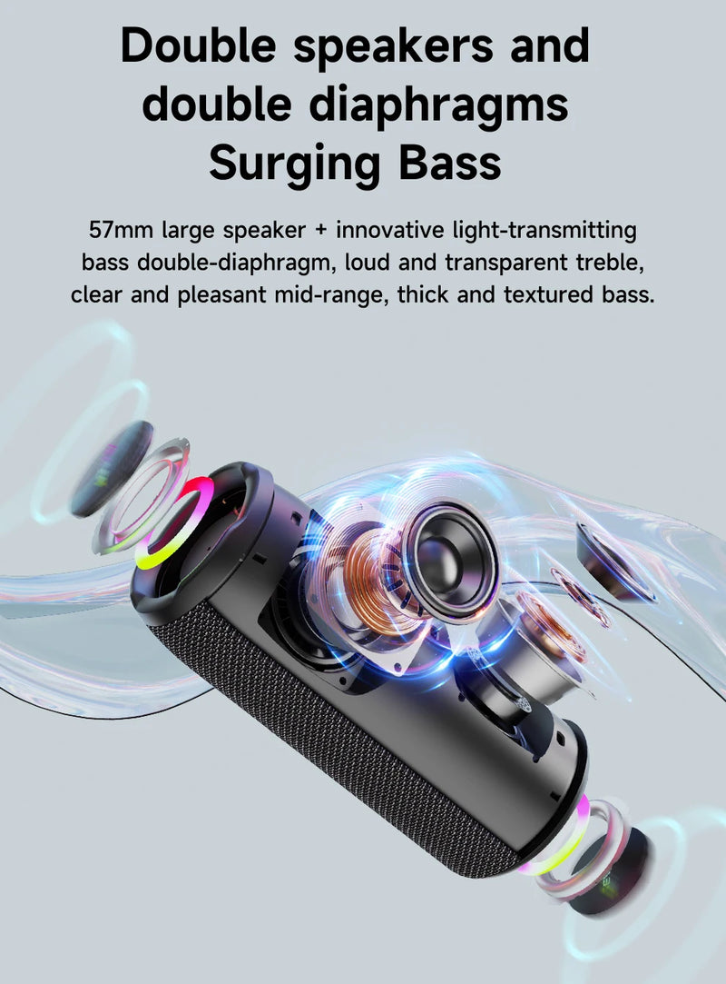 Caixa de Som Bluetooth Portátil, Caixa de Som Poderosa, Bass Boost, Emparelhamento Duplo, Altifalante Sem Fio Verdadeiro, IPX6 Impermeável, S49PRO, 20W - BrasBest
