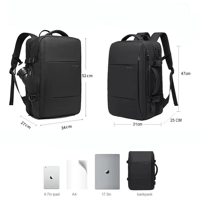 Mochila de Viagem com carregador USB Expansível para Homens, Mala para Viajem Grande Capacidade, Impermeável, Para Laptop até 17.3 Polegadas - BrasBest