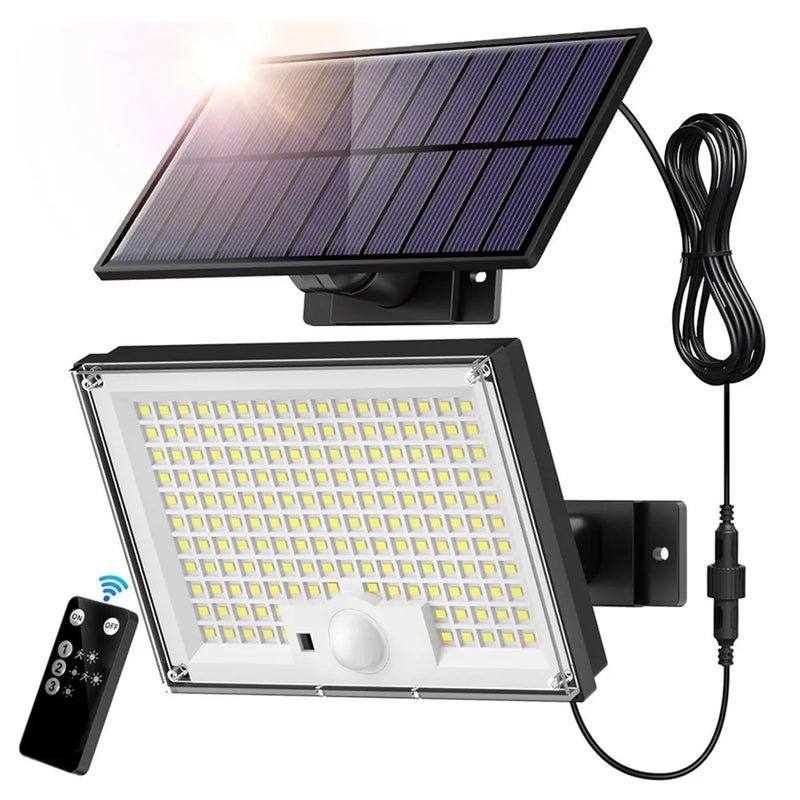 Luz solar impermeável ao ar livre com sensor de movimento, LED, holofote, controle remoto, 3 modos, pátio, garagem, quintal - BrasBest