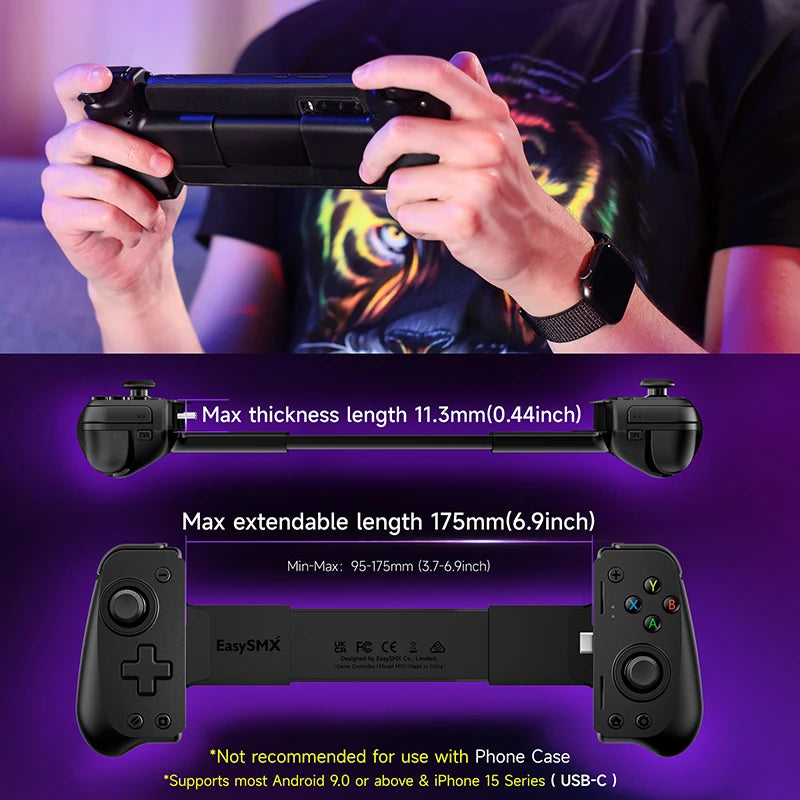 Controle para Celular, Backbone, Gamepad Móvel, Joystick, para iPhone 15 ou Android, Xbox Game, Stem Móvel, Joystick M10, EasySMX , Conector tipo C - BrasBest