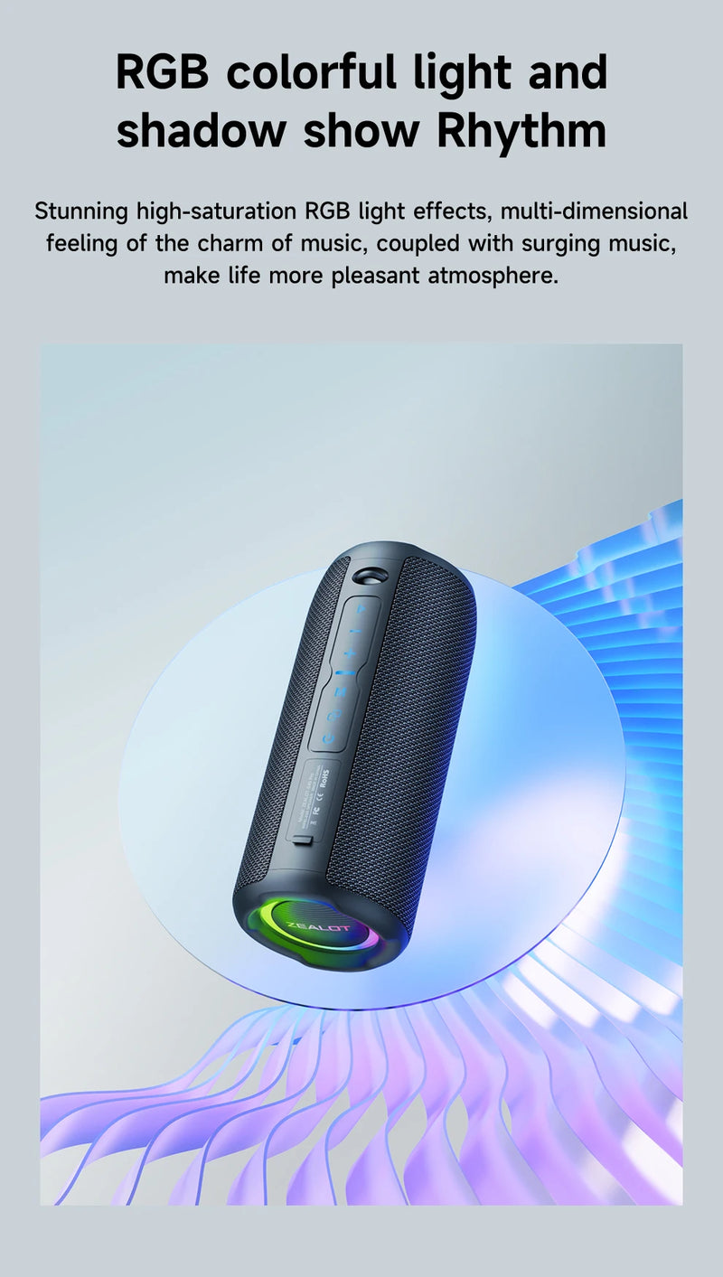 Caixa de Som Bluetooth Portátil, Caixa de Som Poderosa, Bass Boost, Emparelhamento Duplo, Altifalante Sem Fio Verdadeiro, IPX6 Impermeável, S49PRO, 20W - BrasBest