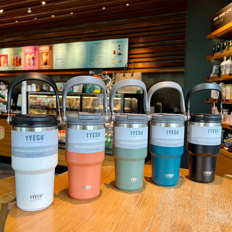 Copo termico Tumbler com Alça Tyeso  e Porta-Copos de Silicone - Caneca de Aço Inoxidável com Isolamento Térmico a Vácuo para Armazenamento a Frio