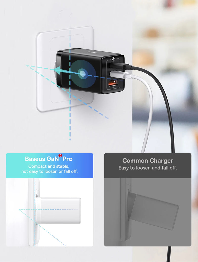 Carregador Portátil Baseus 65W, Carregamento Rápido, 4.0, 3.0, Tipo C, Celular, Notebook - BrasBest