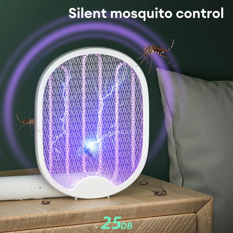 Raquete Elétrica mata Mosquito Elétrico Dobrável, Fly Swatter Trap, Recarregável USB, Assassino de insetos com luz UV, Bug Zapper, 3000V - BrasBest