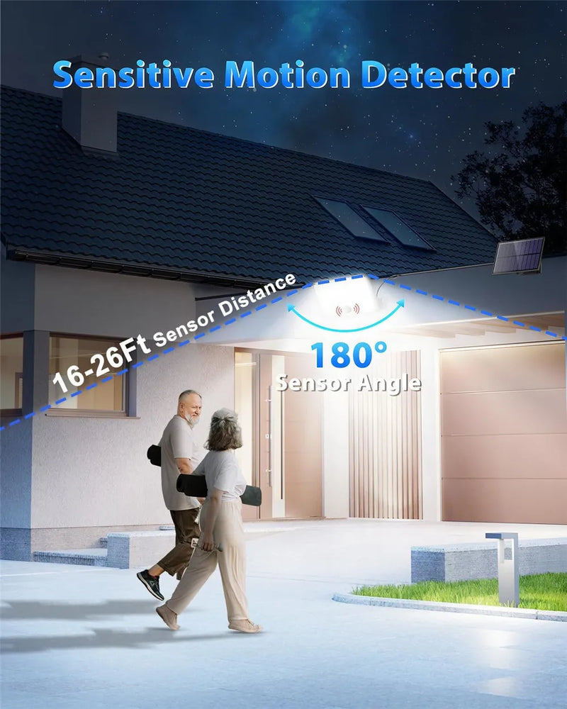 Luz solar impermeável ao ar livre com sensor de movimento, LED, holofote, controle remoto, 3 modos, pátio, garagem, quintal - BrasBest