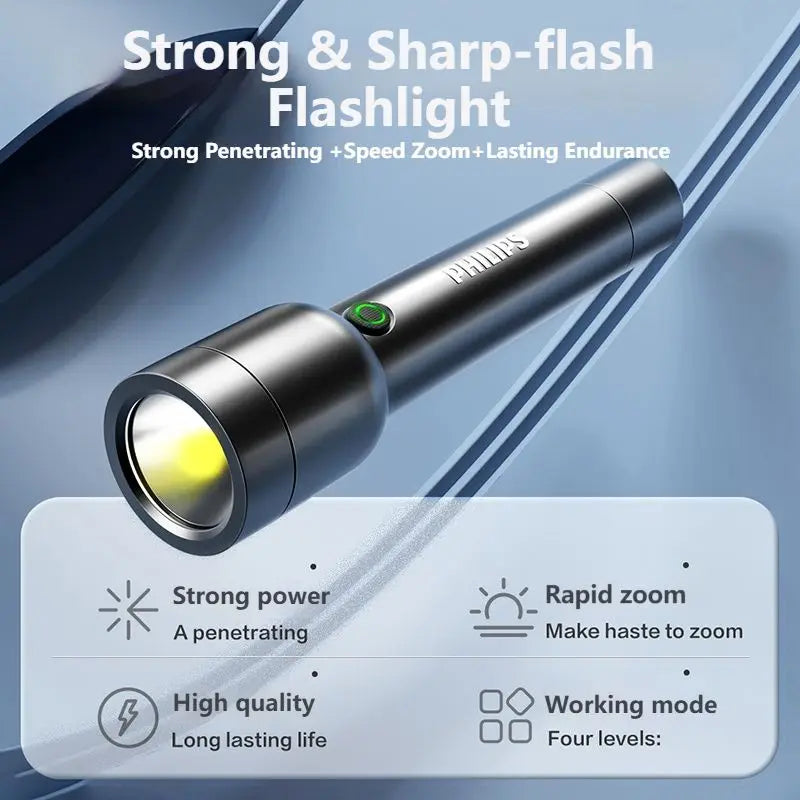 Lanterna LED Philips Com USB Bateria Recarregável 4 Modos de Iluminação - BrasBest