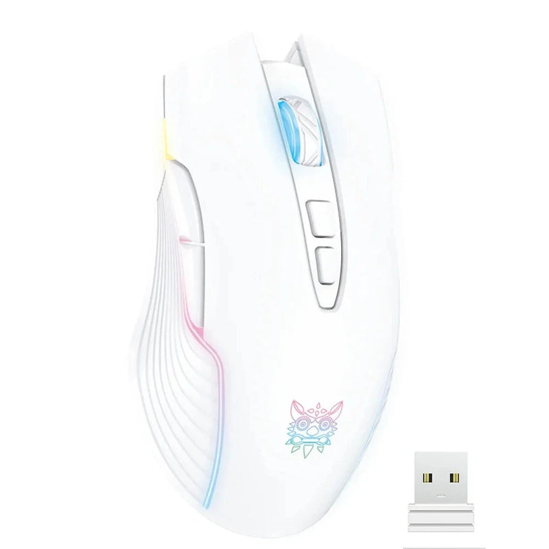 Mouse Gamer Sem Fio Onikuma - 6400 DPI, linhas de LED RGB, Óptico USB, 7 Botões, Cor Rosa, para PC e Laptop