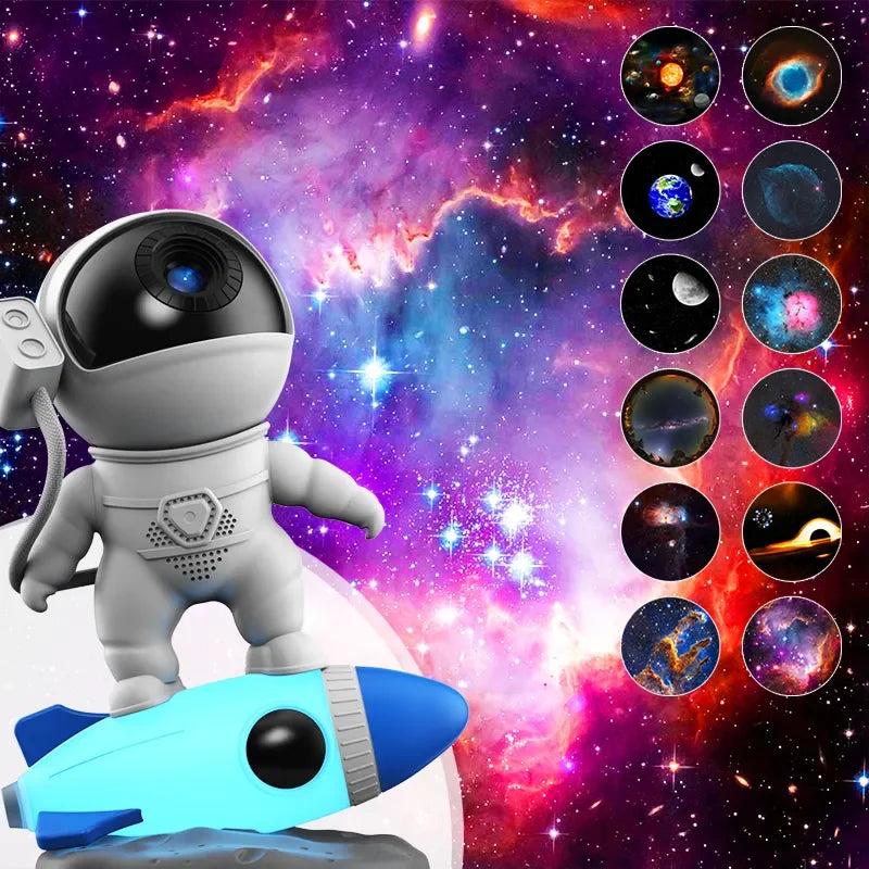 Foguete Astronauta Projetor de Galáxia, Lâmpada de Luz Noturna, 13 Peças de Filme, Projetor Sky, Rotação 360 °, Planetário para Crianças - BrasBest