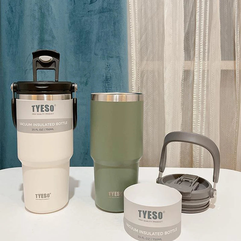 Copo termico Tumbler com Alça Tyeso  e Porta-Copos de Silicone - Caneca de Aço Inoxidável com Isolamento Térmico a Vácuo para Armazenamento a Frio