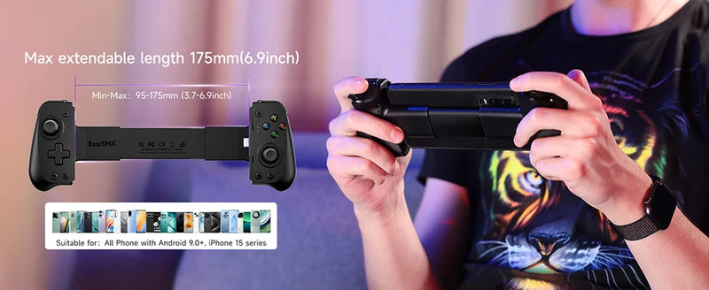 Controle para Celular, Backbone, Gamepad Móvel, Joystick, para iPhone 15 ou Android, Xbox Game, Stem Móvel, Joystick M10, EasySMX , Conector tipo C - BrasBest