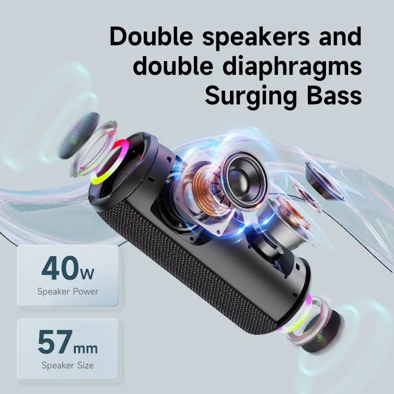 Caixa de Som Bluetooth Portátil, Caixa de Som Poderosa, Bass Boost, Emparelhamento Duplo, Altifalante Sem Fio Verdadeiro, IPX6 Impermeável, S49PRO, 20W - BrasBest
