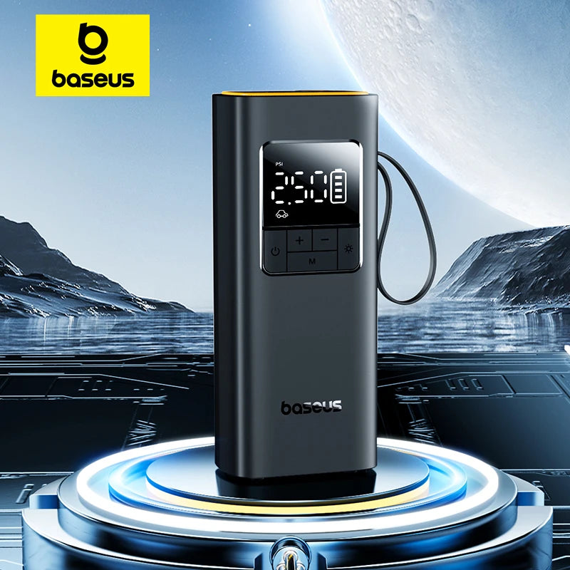 Mini Compressor a Ar Baseus, bomba de ar sem fio para carro, compressor de ar portátil para carros, compressor de ar portátil para carros, motocicletas, bicicleta, insuflador de pneus com display digital LCD. - BrasBest