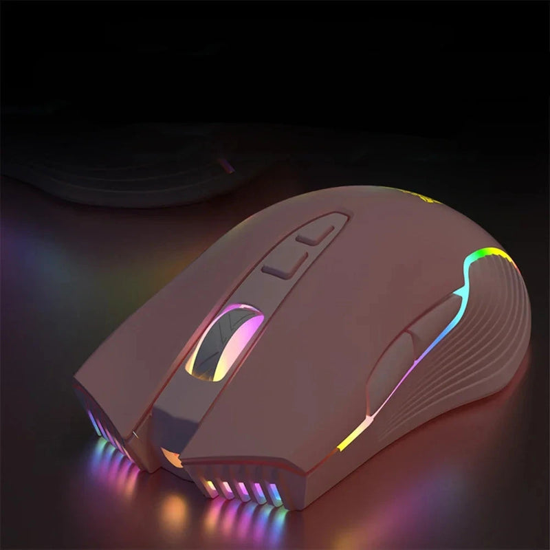 Mouse Gamer Sem Fio Onikuma - 6400 DPI, linhas de LED RGB, Óptico USB, 7 Botões, Cor Rosa, para PC e Laptop