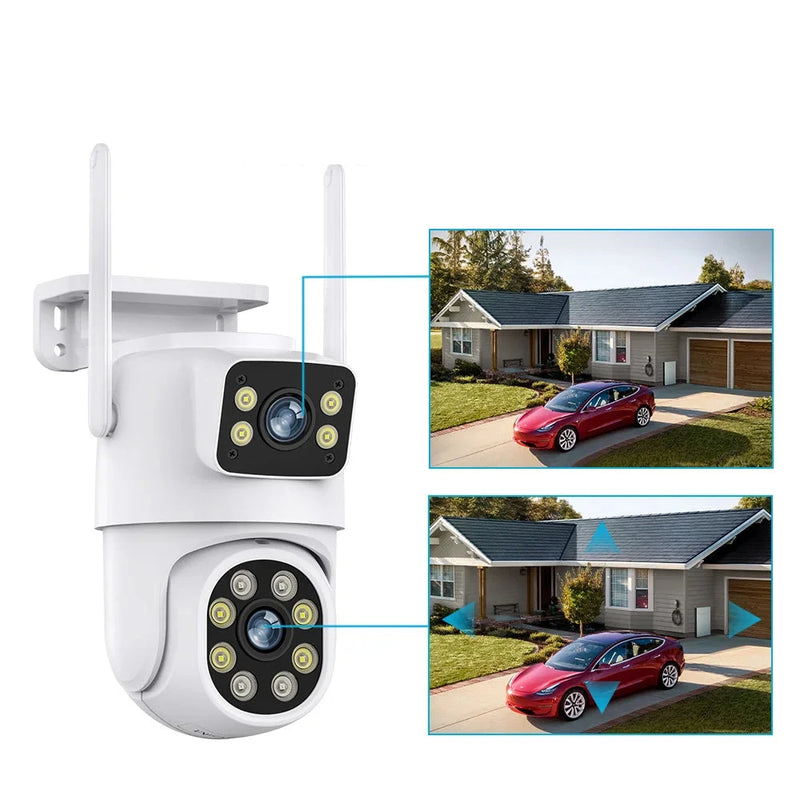 Câmera ICSEE de Vigilância ao Ar Livre 8MP - Lente Dupla/Tela Dupla, Rastreamento Automático AI, Vídeo IP WiFi, PTZ CCTV, Áudio suporte DVR e NVR Intelbras.