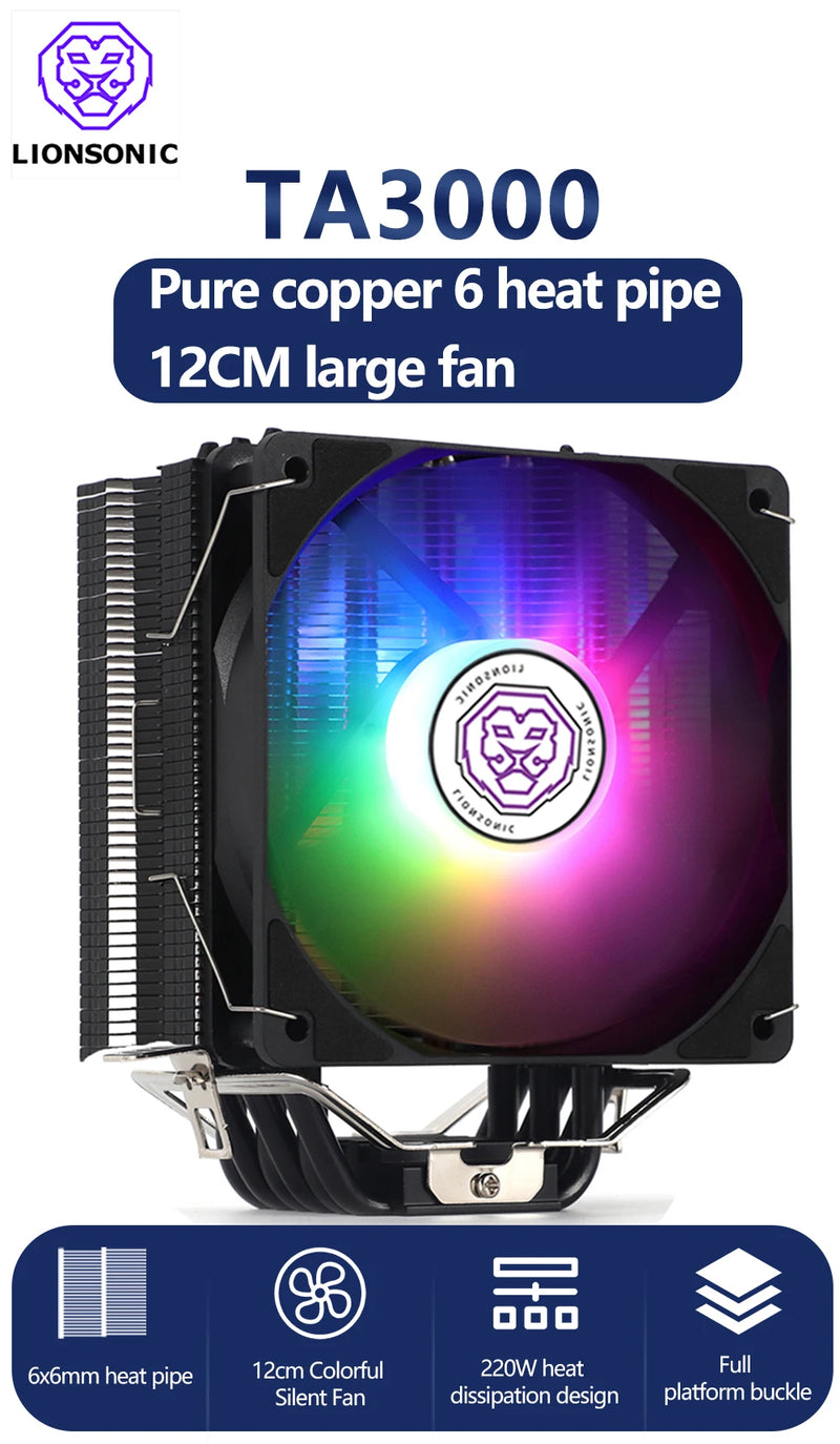 Cooler Processador Intel/Amd, Ventilador CPU, 6 Heat Pipes, PWM 4 Pinos, 120mm, Ventilador PC ARGB, Silencioso Silencioso Intel LGA 1700, 1200, 1150, 1155, 1356, 2011, X79X99, AMD AM4 - BrasBest