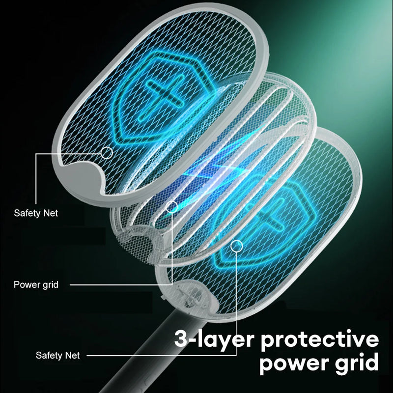 Raquete Elétrica mata Mosquito Elétrico Dobrável, Fly Swatter Trap, Recarregável USB, Assassino de insetos com luz UV, Bug Zapper, 3000V - BrasBest