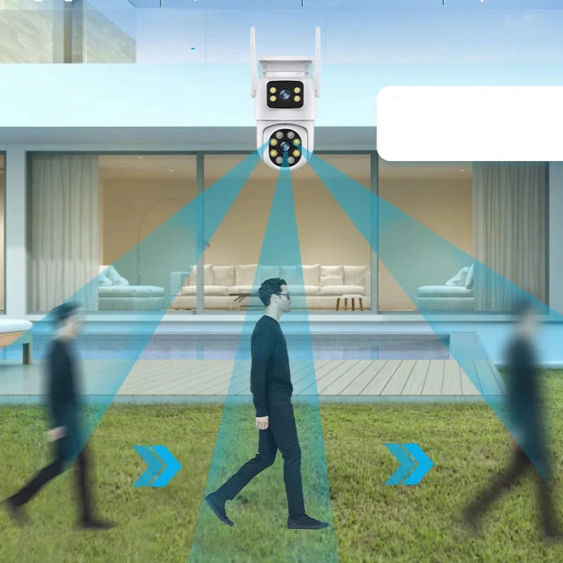Câmera ICSEE de Vigilância ao Ar Livre 8MP - Lente Dupla/Tela Dupla, Rastreamento Automático AI, Vídeo IP WiFi, PTZ CCTV, Áudio suporte DVR e NVR Intelbras.