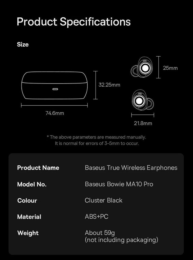 Fones de Ouvido Baseus-Bowie MA10 Pro, Sem Fio Bluetooth 5.3 Com Cancelamento de Ruido - BrasBest