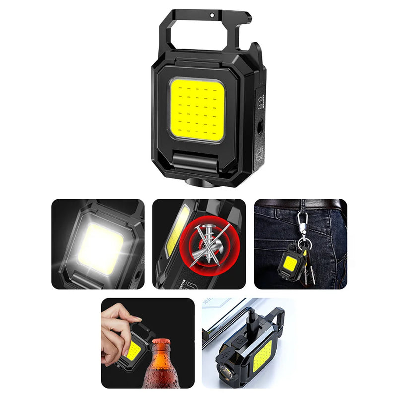 Bolso LED Luz de Trabalho com USB Recarregável, Mini Chaveiro, Lanterna XPE, IPX4 Impermeável, Camping Ao Ar Livre, Caminhadas - BrasBest