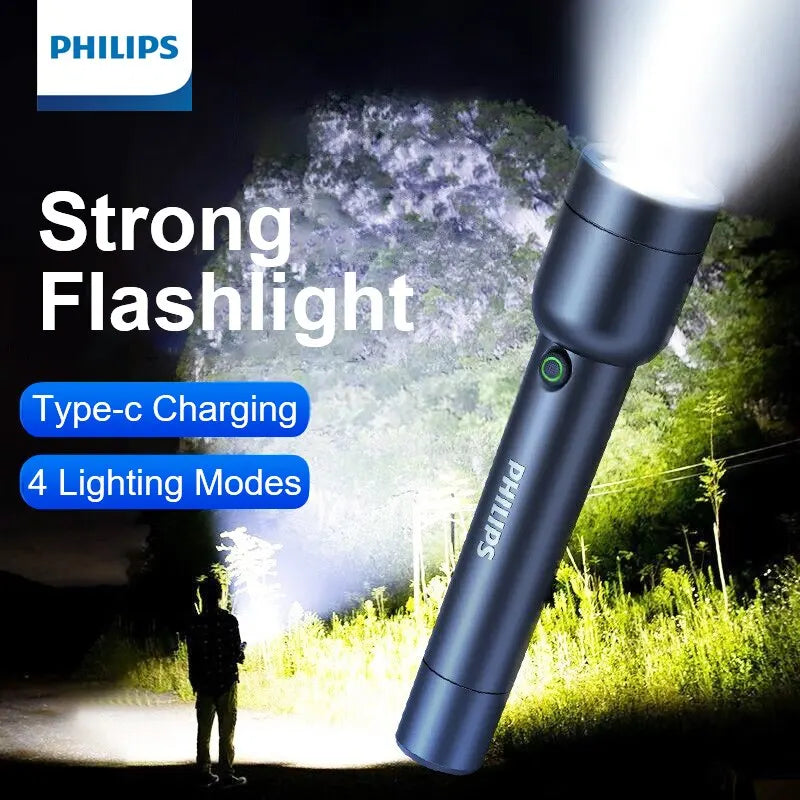 Lanterna LED Philips Com USB Bateria Recarregável 4 Modos de Iluminação - BrasBest