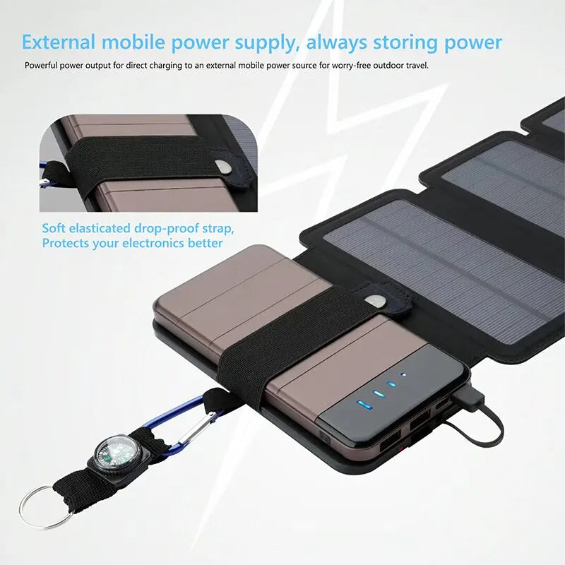Carregador Solar, Painel de carregamento solar portátil multifuncional dobrável USB, Camping, saída de alta potência, 5V, 1A - BrasBest