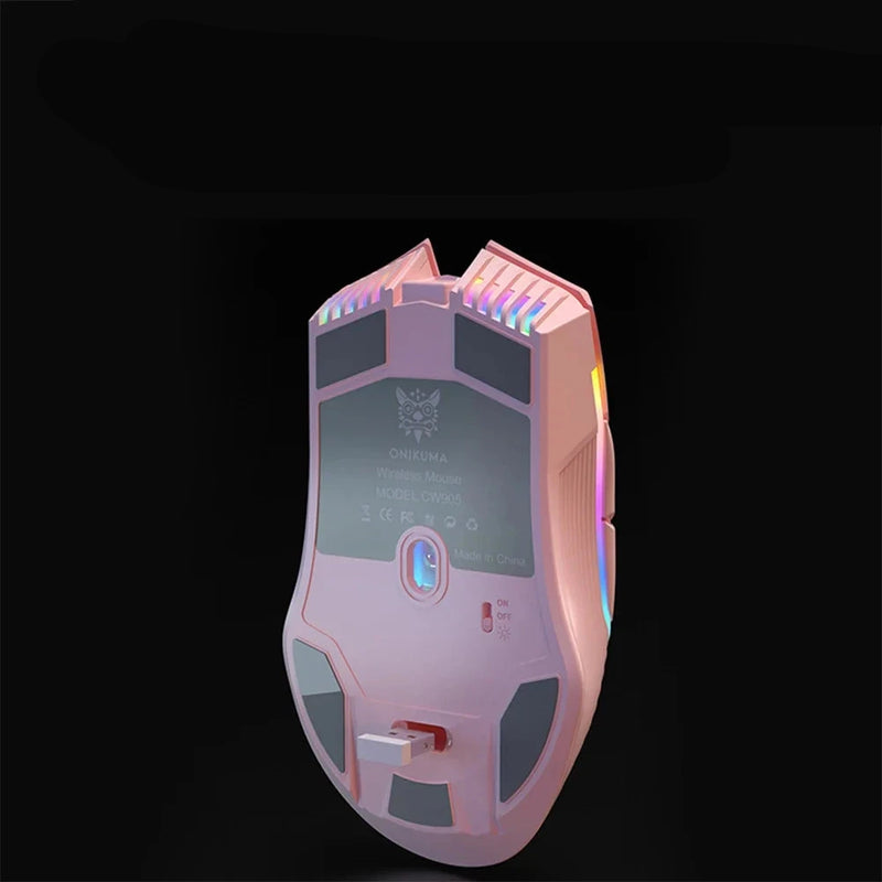 Mouse Gamer Sem Fio Onikuma - 6400 DPI, linhas de LED RGB, Óptico USB, 7 Botões, Cor Rosa, para PC e Laptop