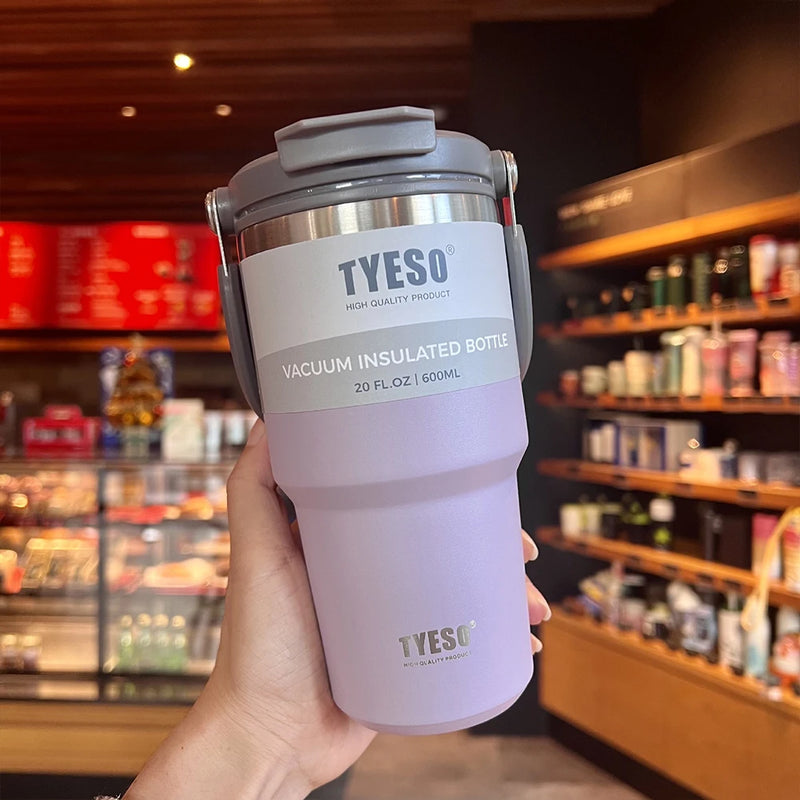 Copo termico Tumbler com Alça Tyeso  e Porta-Copos de Silicone - Caneca de Aço Inoxidável com Isolamento Térmico a Vácuo para Armazenamento a Frio