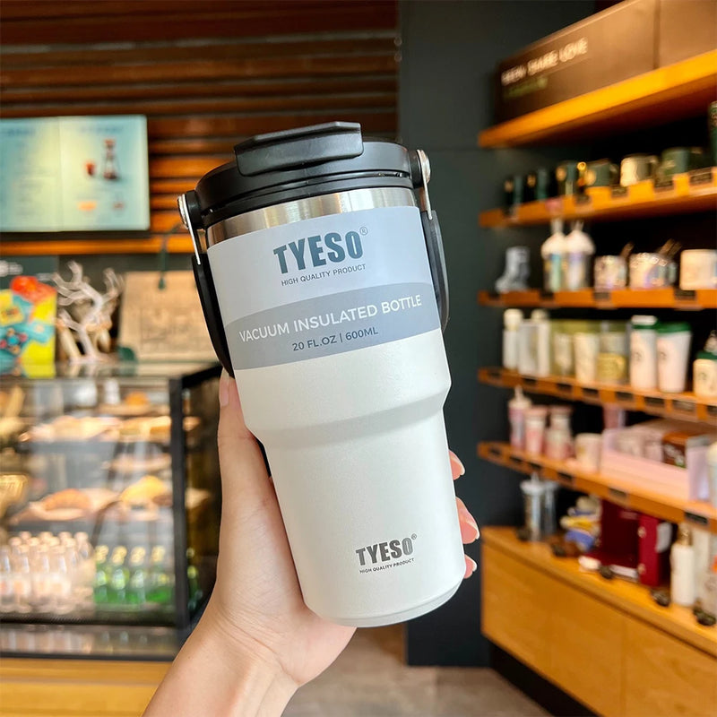 Copo termico Tumbler com Alça Tyeso  e Porta-Copos de Silicone - Caneca de Aço Inoxidável com Isolamento Térmico a Vácuo para Armazenamento a Frio