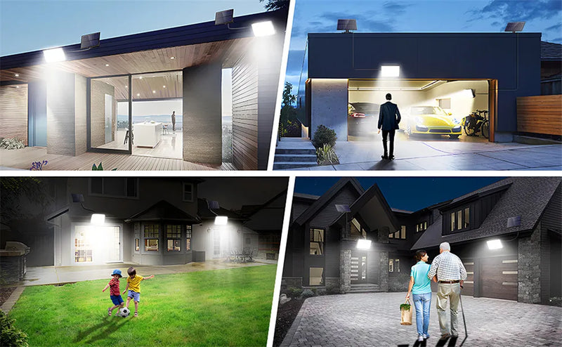 Luz solar impermeável ao ar livre com sensor de movimento, LED, holofote, controle remoto, 3 modos, pátio, garagem, quintal - BrasBest